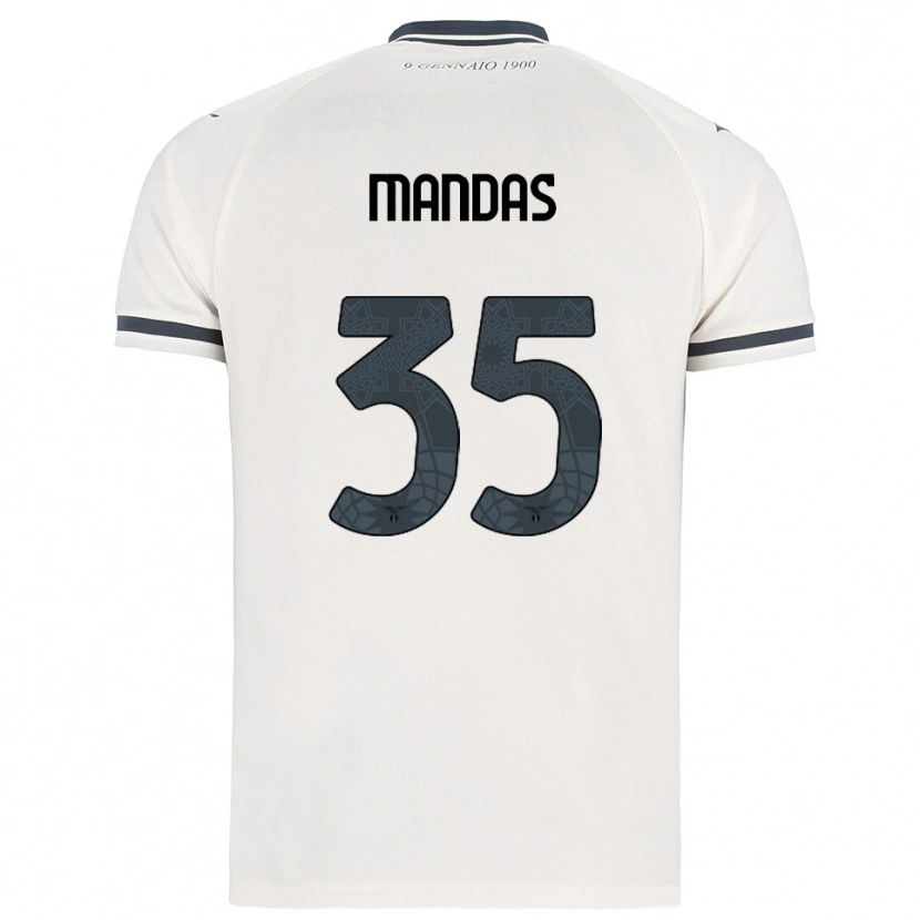 Danxen Enfant Maillot Christos Mandas #35 Blanc Marine Tenues Extérieur 2025/26 T-Shirt
