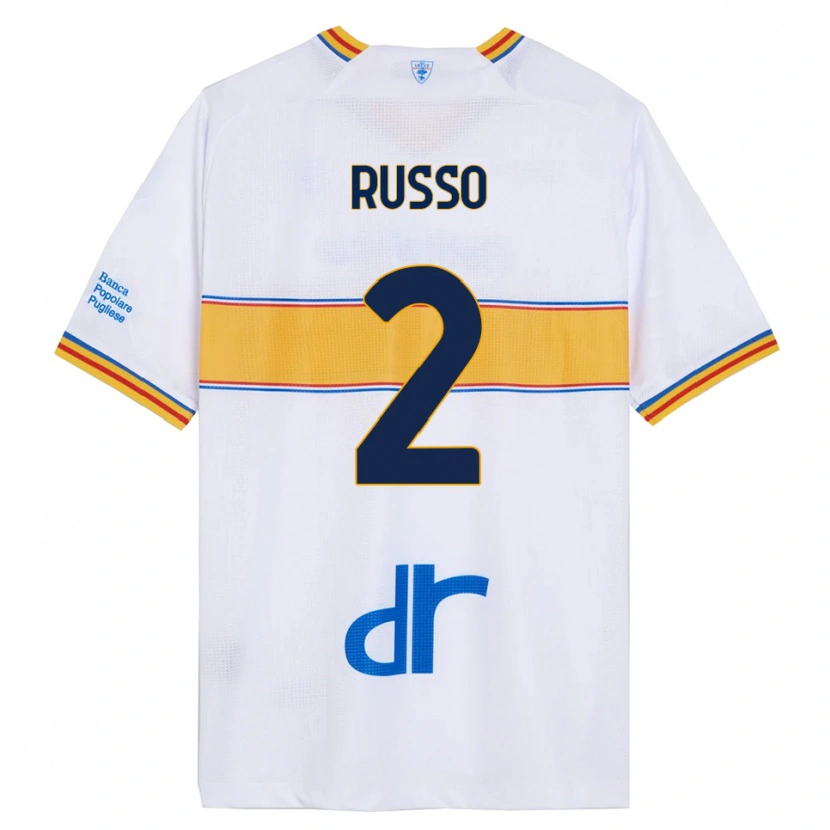 Danxen Enfant Maillot Luca Russo #2 Blanc Jaune Tenues Extérieur 2025/26 T-Shirt