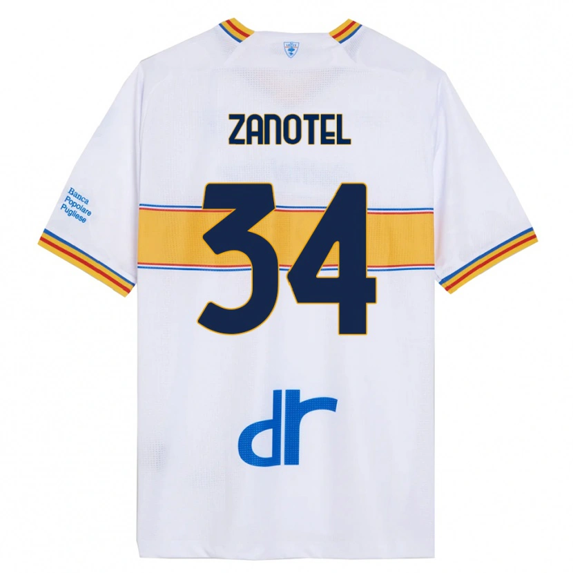 Danxen Enfant Maillot Giovanni Zanotel #34 Blanc Jaune Tenues Extérieur 2025/26 T-Shirt