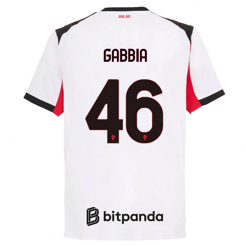 Danxen Enfant Maillot Matteo Gabbia #46 Blanc Noir Tenues Extérieur 2025/26 T-Shirt