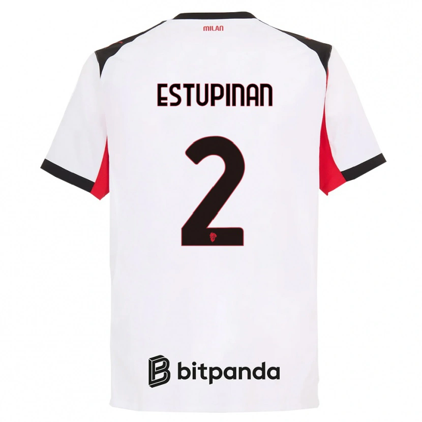 Danxen Enfant Maillot Pervis Estupiñán #2 Blanc Noir Tenues Extérieur 2025/26 T-Shirt