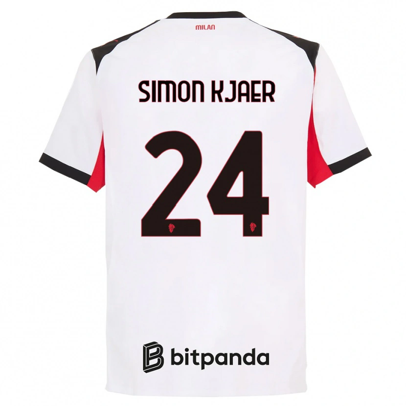 Danxen Enfant Maillot Simon Kjaer #24 Blanc Noir Tenues Extérieur 2025/26 T-Shirt