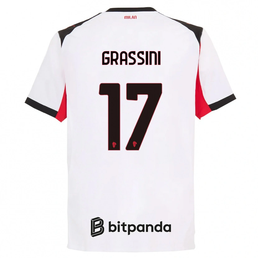 Danxen Enfant Maillot Riccardo Grassini #17 Blanc Noir Tenues Extérieur 2025/26 T-Shirt