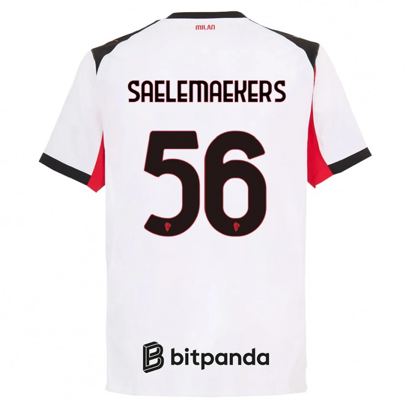 Danxen Enfant Maillot Alexis Saelemaekers #56 Blanc Noir Tenues Extérieur 2025/26 T-Shirt