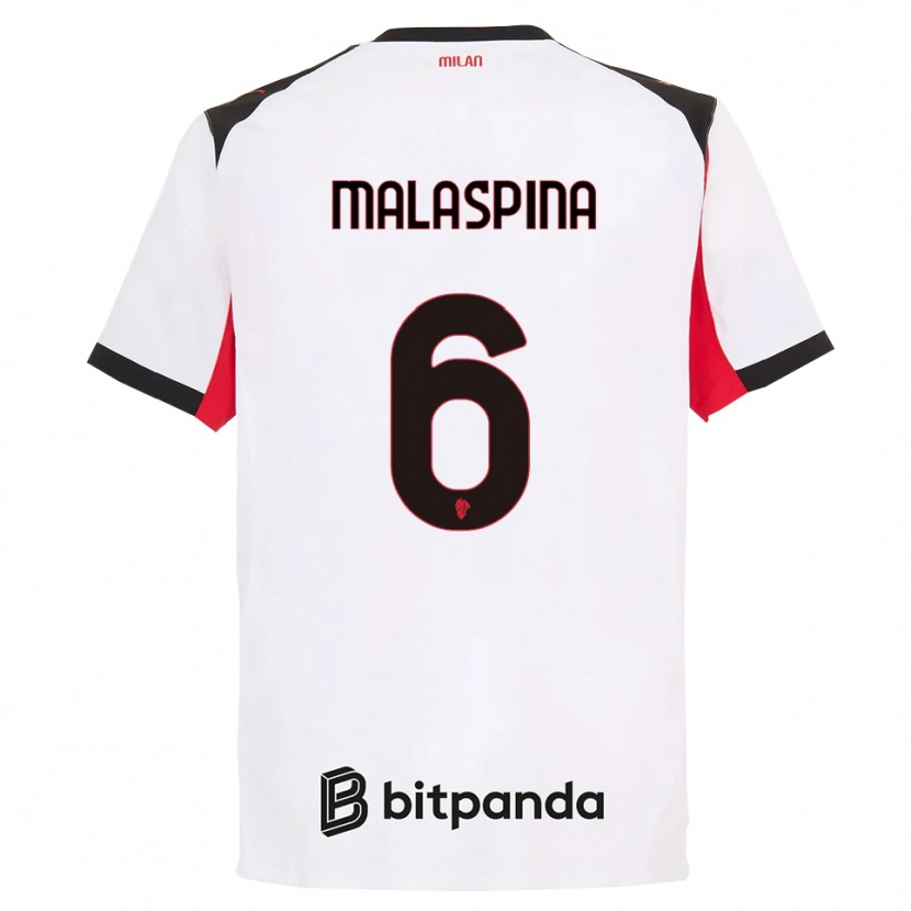 Danxen Enfant Maillot Mattia Malaspina #6 Blanc Noir Tenues Extérieur 2025/26 T-Shirt