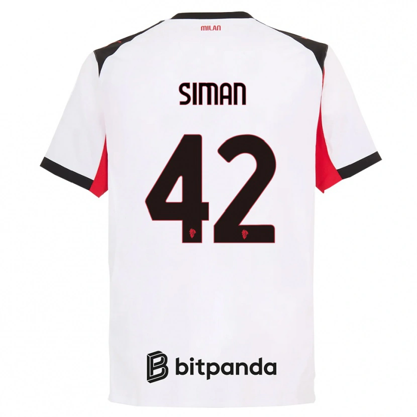 Danxen Enfant Maillot Alexandru Șiman #42 Blanc Noir Tenues Extérieur 2025/26 T-Shirt