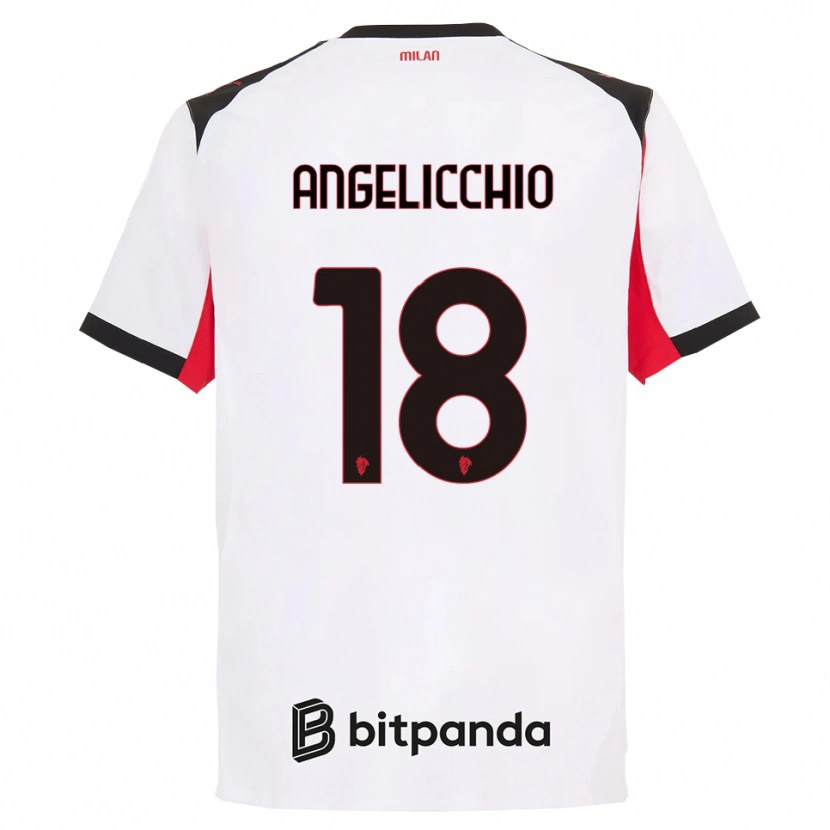 Danxen Enfant Maillot Mattia Angelicchio #18 Blanc Noir Tenues Extérieur 2025/26 T-Shirt