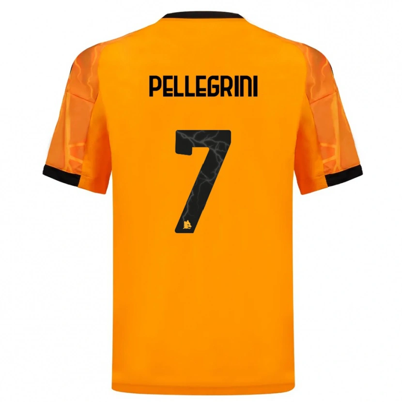 Danxen Enfant Maillot Lorenzo Pellegrini #7 Orange Noir Tenues Extérieur 2025/26 T-Shirt