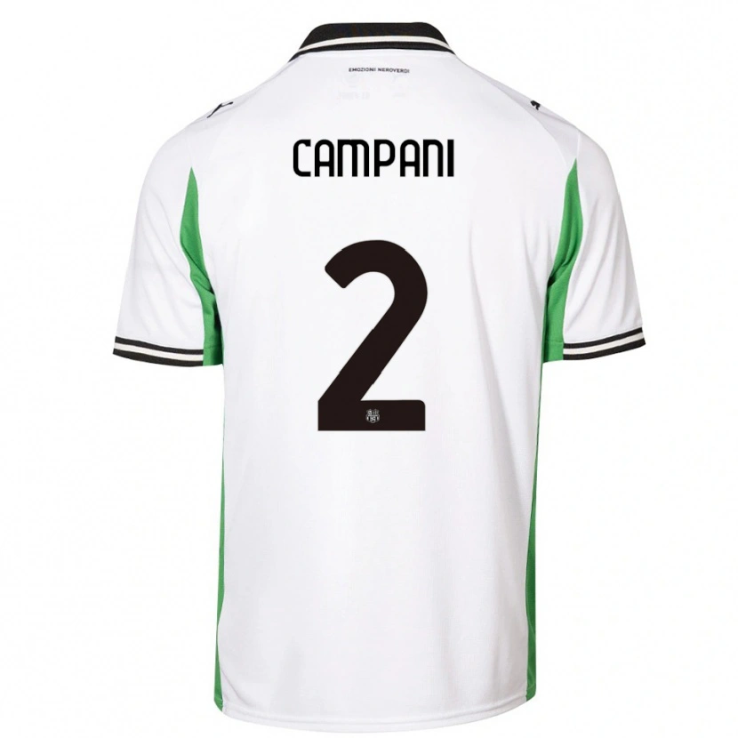 Danxen Enfant Maillot Andrea Campani #2 Blanc Vert Noir Tenues Extérieur 2025/26 T-Shirt