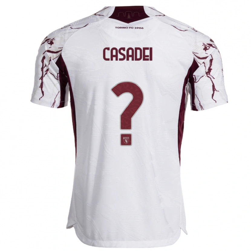 Danxen Enfant Maillot Edoardo Casadei #0 Blanc Bourgogne Tenues Extérieur 2025/26 T-Shirt