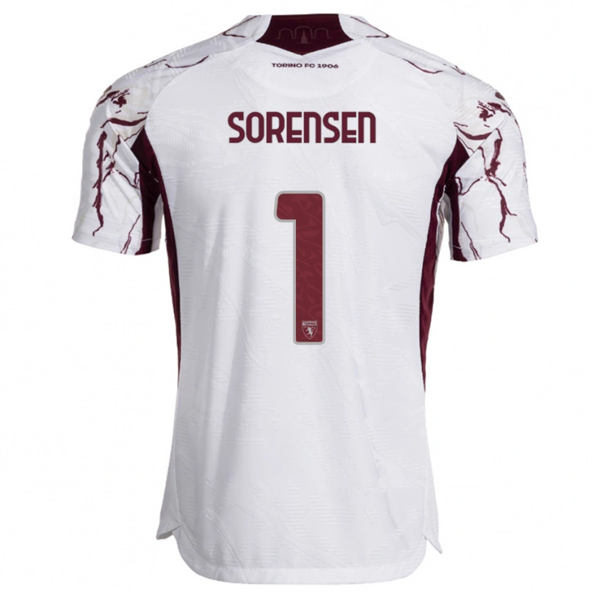 Danxen Enfant Maillot Ben Sørensen #1 Blanc Bourgogne Tenues Extérieur 2025/26 T-Shirt