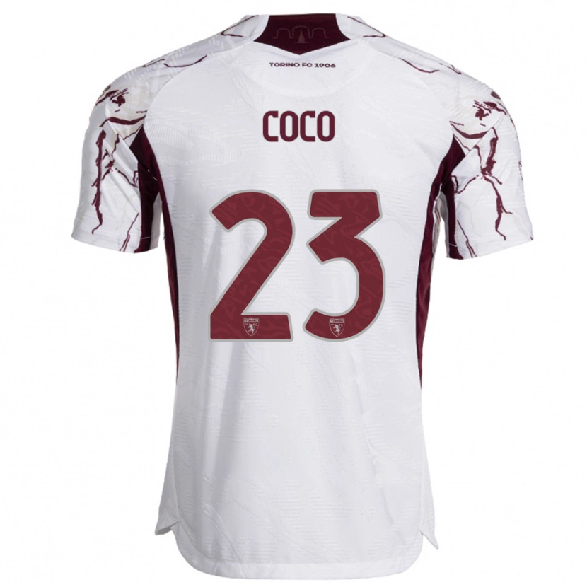 Danxen Enfant Maillot Saúl Coco #23 Blanc Bourgogne Tenues Extérieur 2025/26 T-Shirt