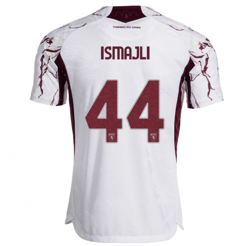 Danxen Enfant Maillot Ardian Ismajli #44 Blanc Bourgogne Tenues Extérieur 2025/26 T-Shirt