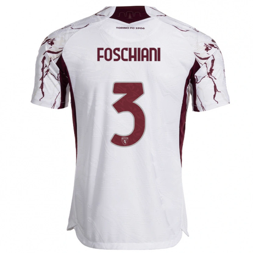 Danxen Enfant Maillot Francesco Foschiani #3 Blanc Bourgogne Tenues Extérieur 2025/26 T-Shirt