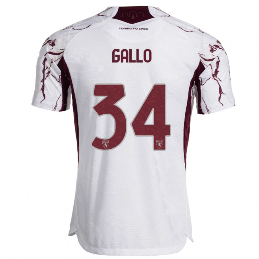 Danxen Enfant Maillot Tommaso Gallo #34 Blanc Bourgogne Tenues Extérieur 2025/26 T-Shirt