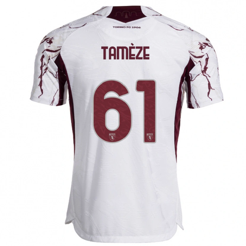 Danxen Enfant Maillot Adrien Tamèze #61 Blanc Bourgogne Tenues Extérieur 2025/26 T-Shirt