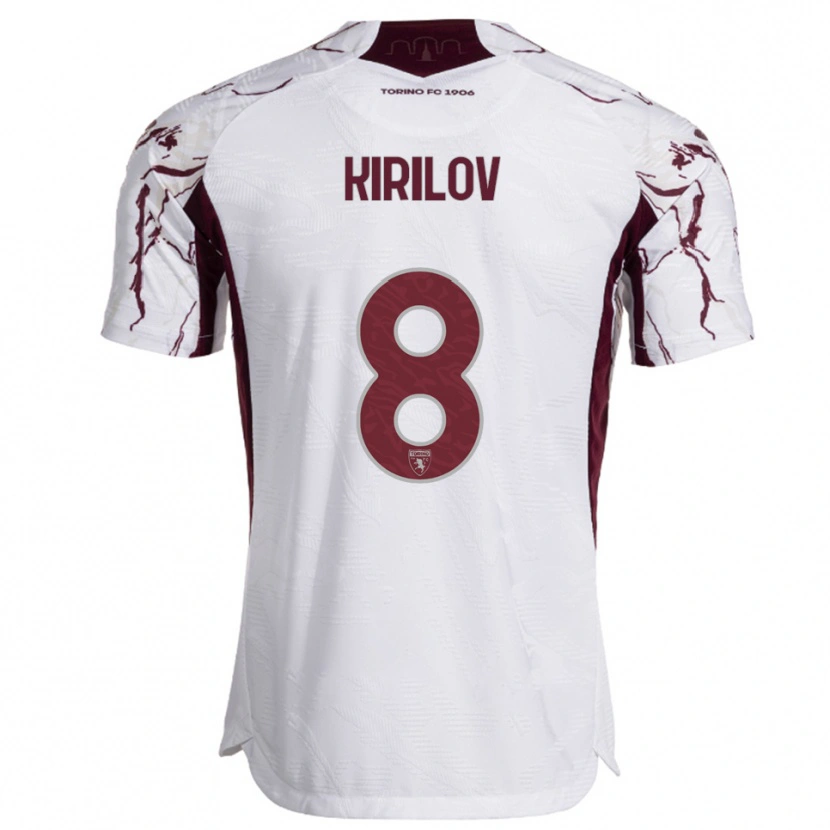 Danxen Enfant Maillot Martin Kirilov #8 Blanc Bourgogne Tenues Extérieur 2025/26 T-Shirt
