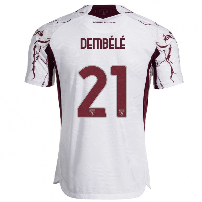 Danxen Enfant Maillot Ali Dembélé #21 Blanc Bourgogne Tenues Extérieur 2025/26 T-Shirt