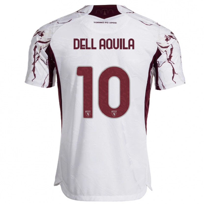 Danxen Enfant Maillot Francesco Dell'aquila #10 Blanc Bourgogne Tenues Extérieur 2025/26 T-Shirt