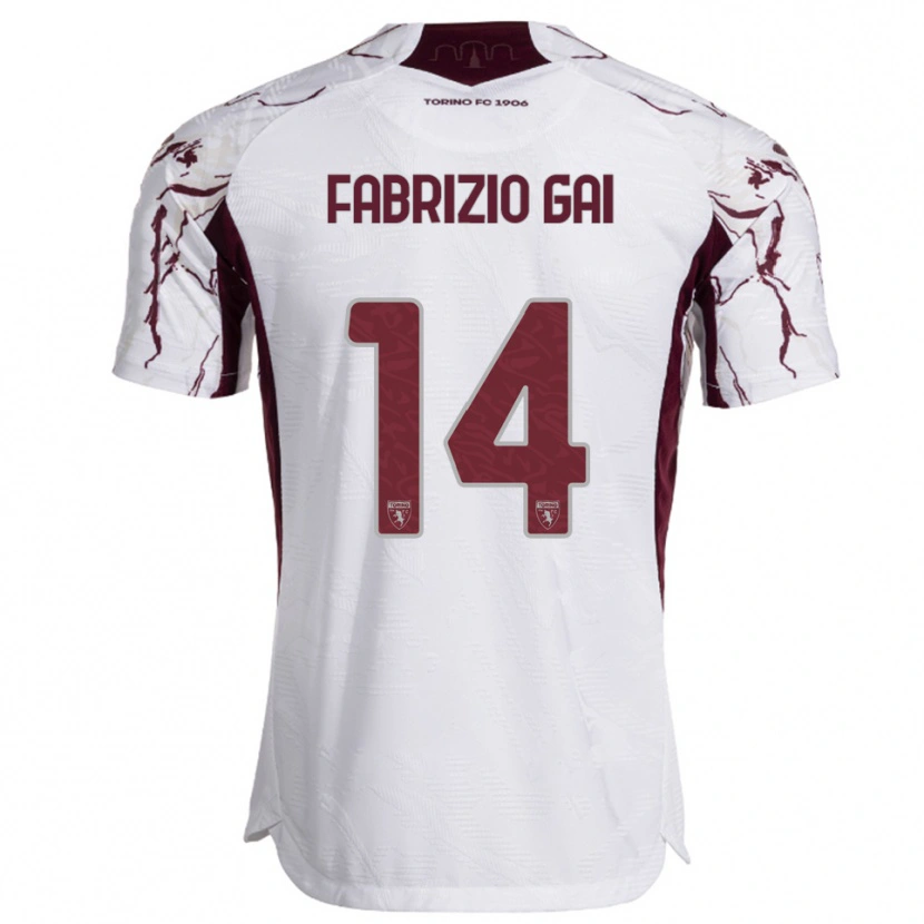 Danxen Enfant Maillot Fabrizio Gai #14 Blanc Bourgogne Tenues Extérieur 2025/26 T-Shirt