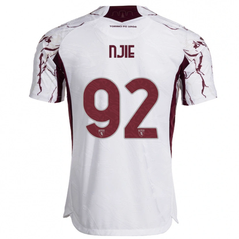 Danxen Enfant Maillot Alieu Njie #92 Blanc Bourgogne Tenues Extérieur 2025/26 T-Shirt