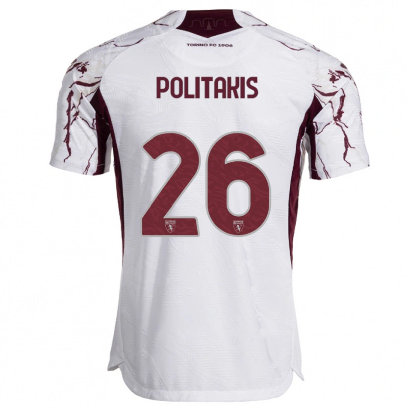 Danxen Enfant Maillot Grigorios Politakis #26 Blanc Bourgogne Tenues Extérieur 2025/26 T-Shirt