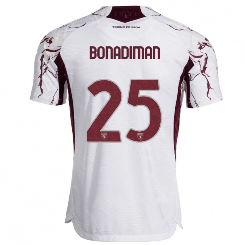Danxen Enfant Maillot Matteo Bonadiman #25 Blanc Bourgogne Tenues Extérieur 2025/26 T-Shirt
