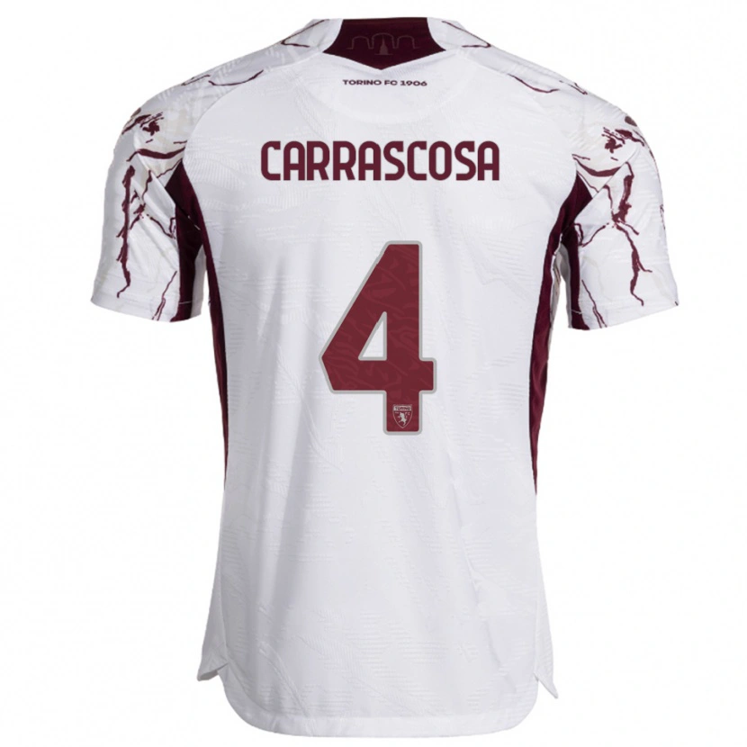 Danxen Enfant Maillot Manuel Carrascosa #4 Blanc Bourgogne Tenues Extérieur 2025/26 T-Shirt
