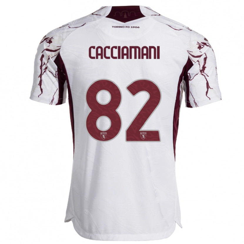 Danxen Enfant Maillot Alessio Cacciamani #82 Blanc Bourgogne Tenues Extérieur 2025/26 T-Shirt