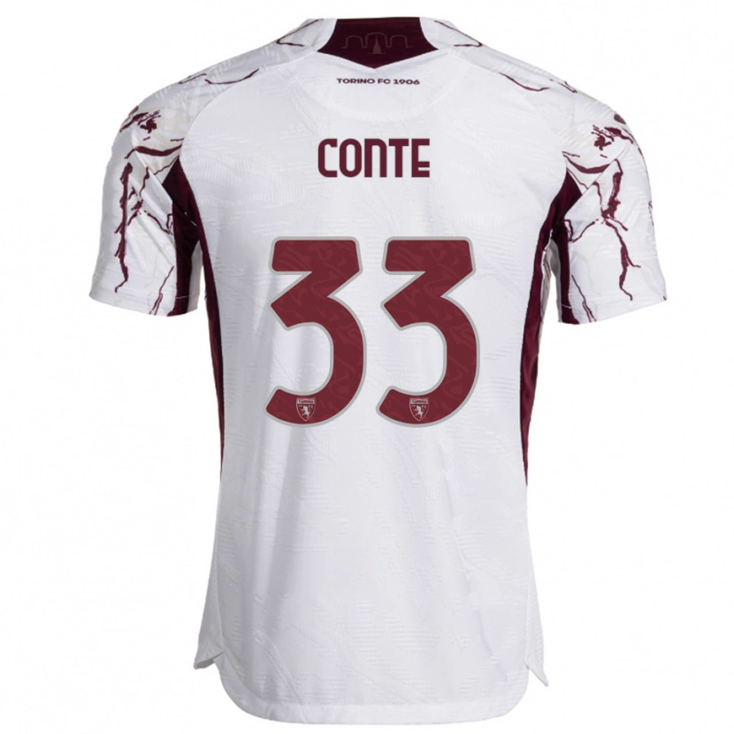 Danxen Enfant Maillot Gioele Conte #33 Blanc Bourgogne Tenues Extérieur 2025/26 T-Shirt