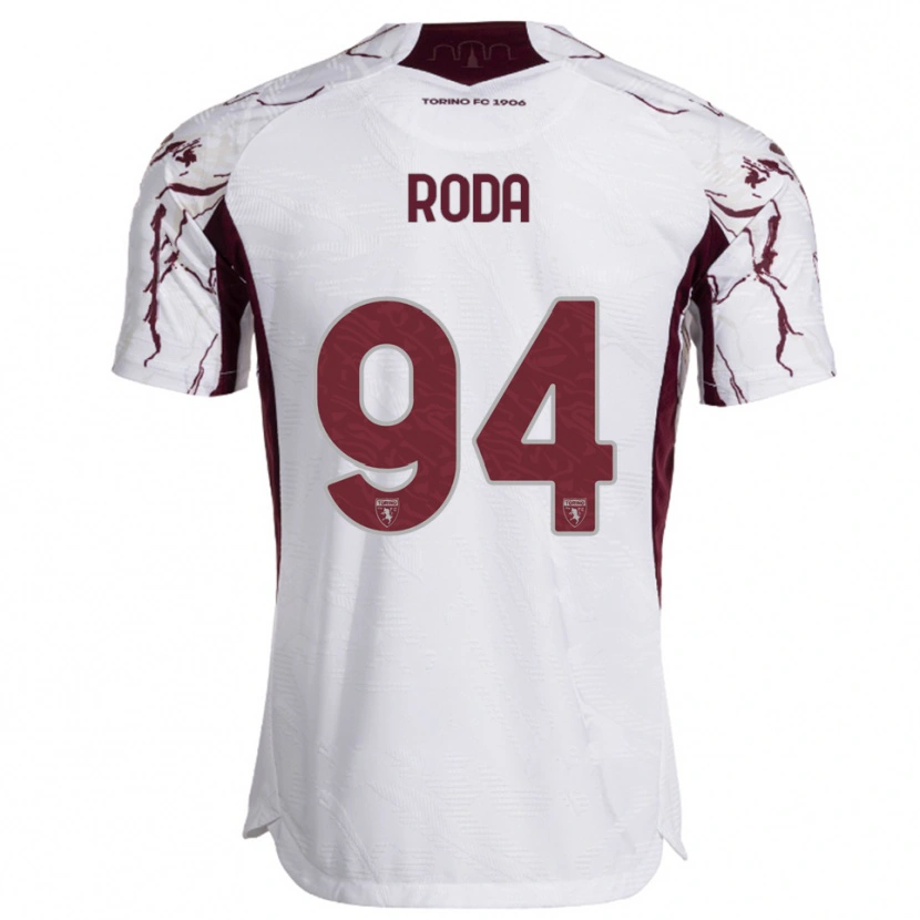 Danxen Enfant Maillot Alex Roda #94 Blanc Bourgogne Tenues Extérieur 2025/26 T-Shirt