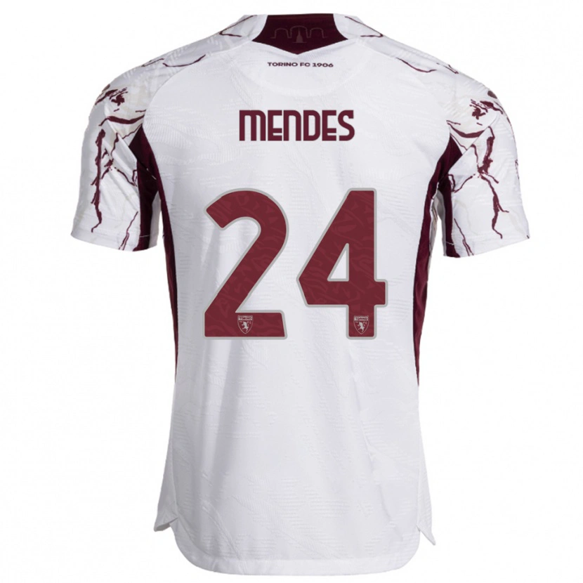 Danxen Enfant Maillot Rodrigo Mendes #24 Blanc Bourgogne Tenues Extérieur 2025/26 T-Shirt