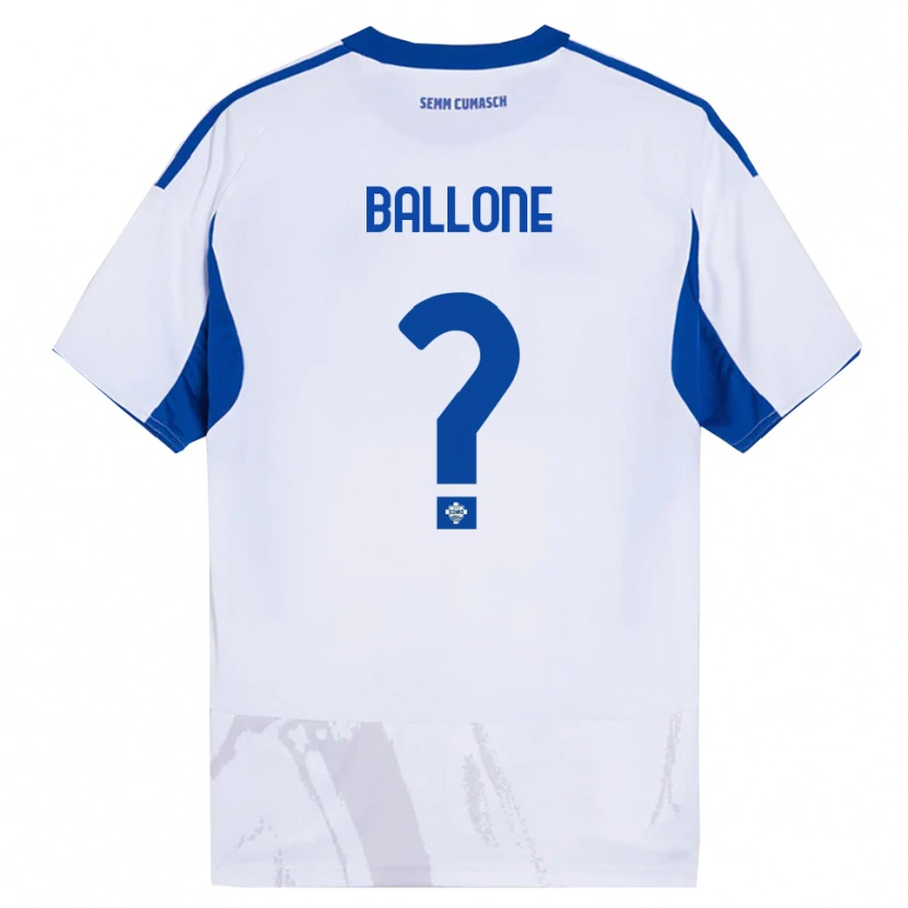 Danxen Enfant Maillot Andrea Ballone #0 Blanc Bleu Tenues Extérieur 2025/26 T-Shirt