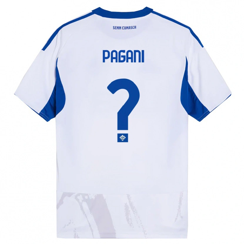 Danxen Enfant Maillot Simone Pagani #0 Blanc Bleu Tenues Extérieur 2025/26 T-Shirt