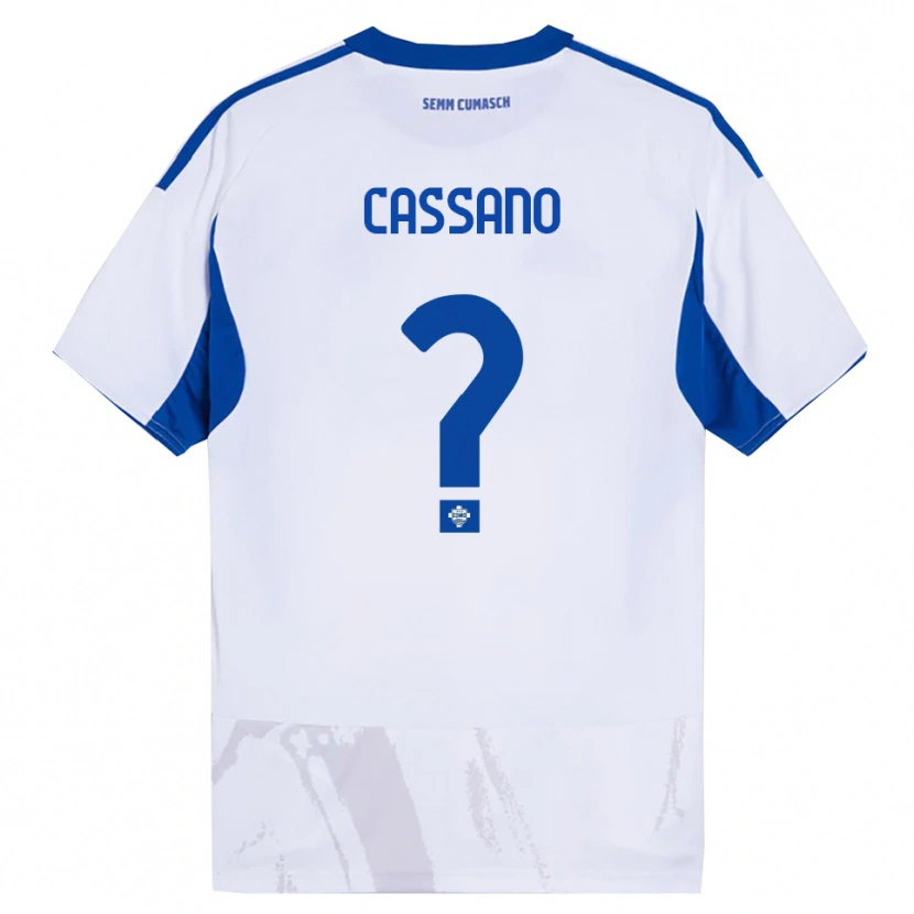 Danxen Enfant Maillot Riccardo Cassano #0 Blanc Bleu Tenues Extérieur 2025/26 T-Shirt