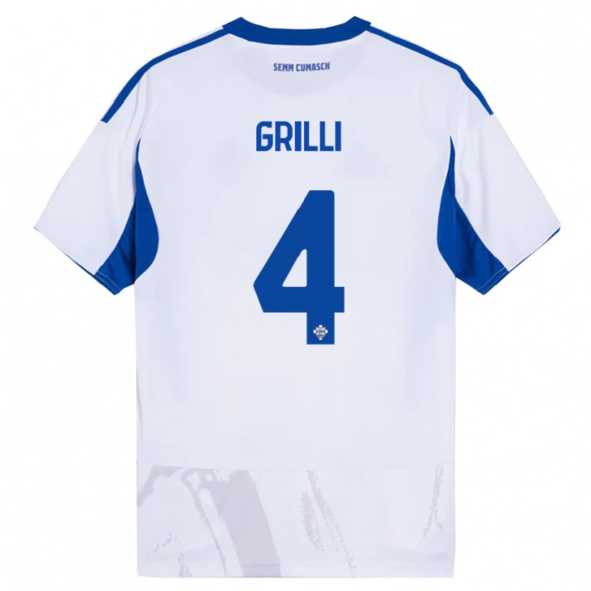 Danxen Enfant Maillot Federico Grilli #4 Blanc Bleu Tenues Extérieur 2025/26 T-Shirt