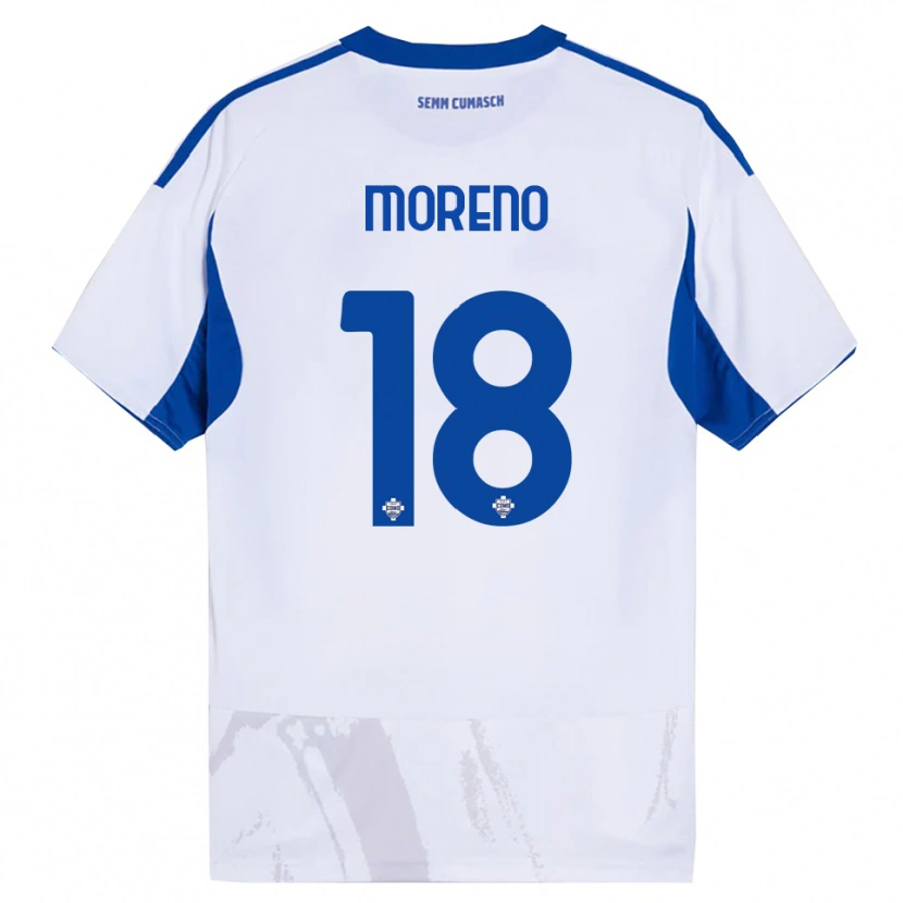 Danxen Enfant Maillot Alberto Moreno #18 Blanc Bleu Tenues Extérieur 2025/26 T-Shirt
