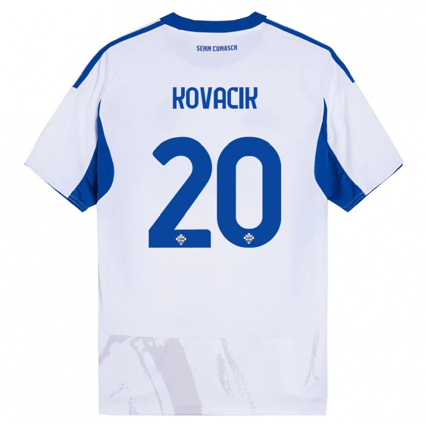 Danxen Enfant Maillot Peter Kovacik #20 Blanc Bleu Tenues Extérieur 2025/26 T-Shirt
