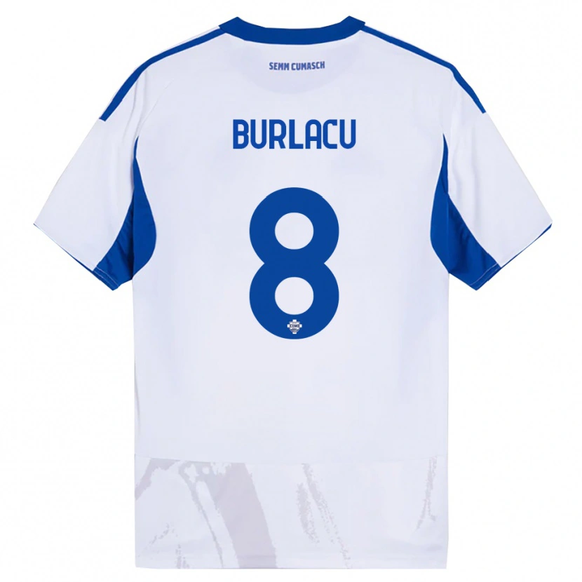 Danxen Enfant Maillot Sebastian Burlacu #8 Blanc Bleu Tenues Extérieur 2025/26 T-Shirt