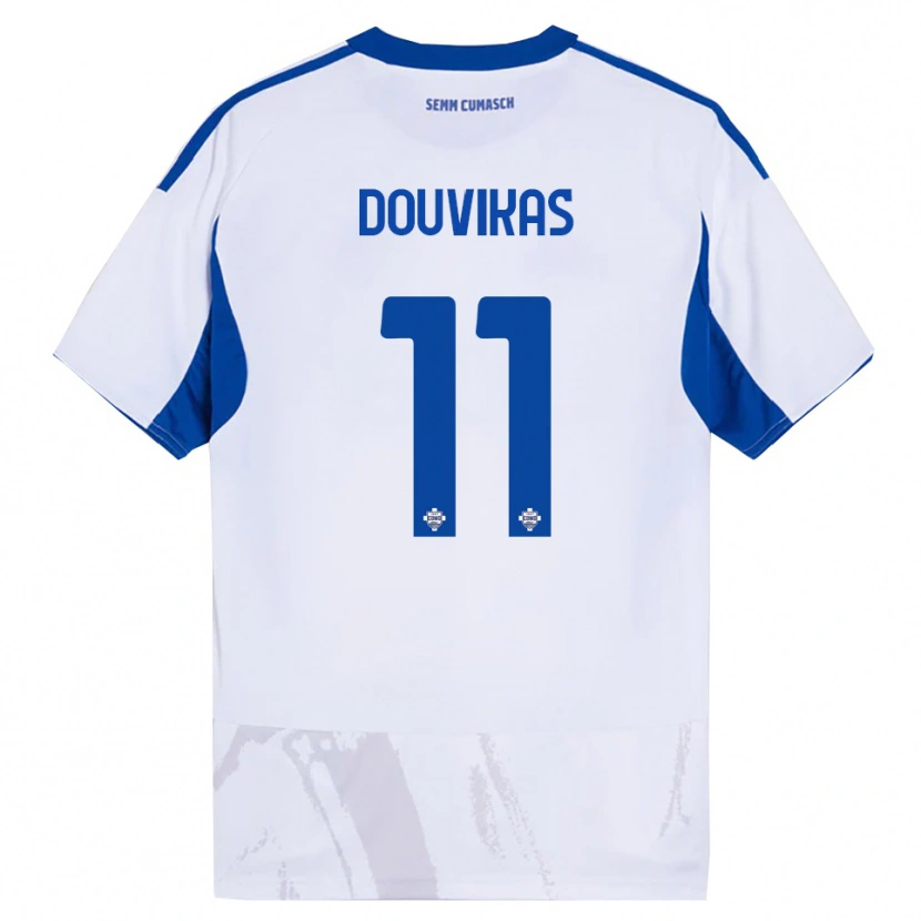 Danxen Enfant Maillot Anastasios Douvikas #11 Blanc Bleu Tenues Extérieur 2025/26 T-Shirt