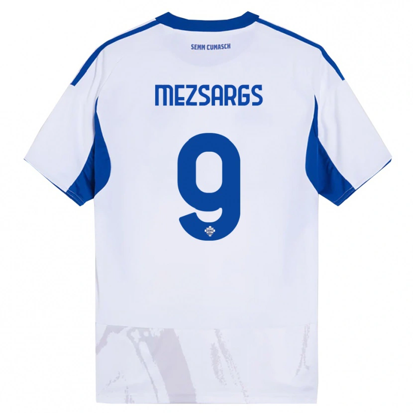 Danxen Enfant Maillot Kristians Mezsargs #9 Blanc Bleu Tenues Extérieur 2025/26 T-Shirt
