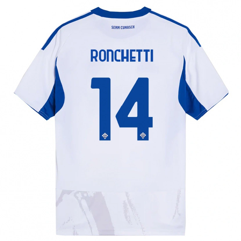 Danxen Enfant Maillot Fabio Ronchetti #14 Blanc Bleu Tenues Extérieur 2025/26 T-Shirt
