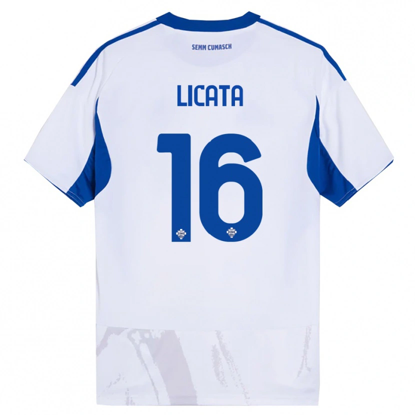 Danxen Enfant Maillot Alessandro Licata #16 Blanc Bleu Tenues Extérieur 2025/26 T-Shirt