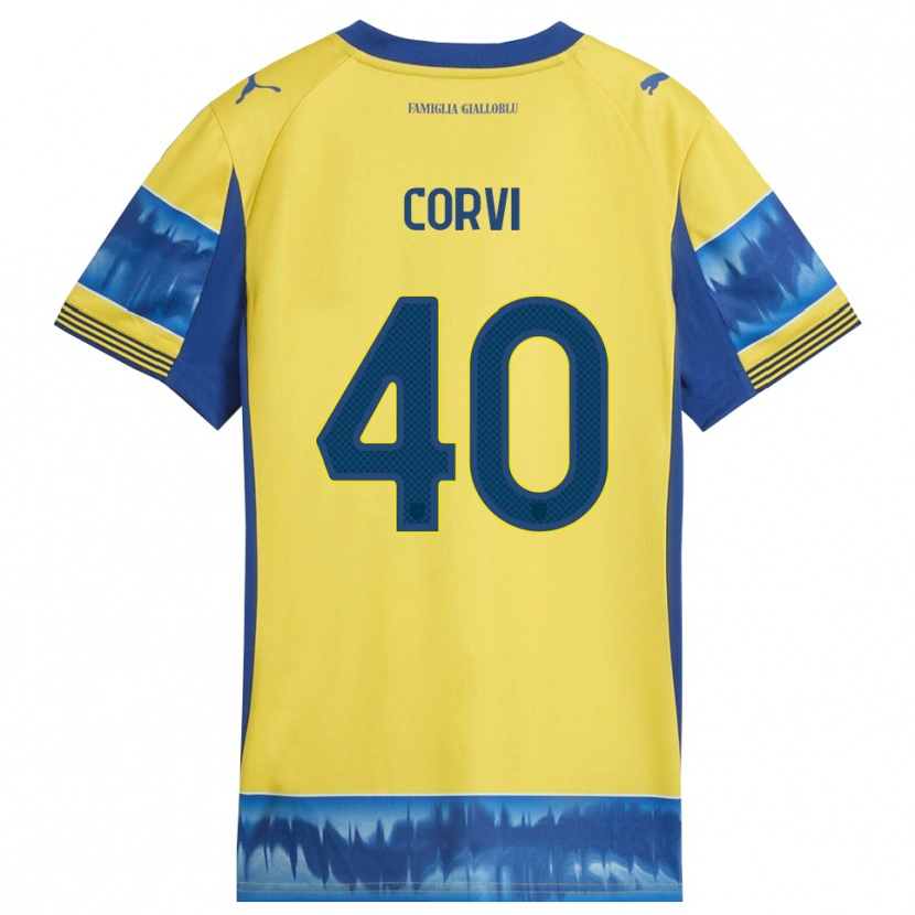 Danxen Enfant Maillot Edoardo Corvi #40 Jaune Bleu Tenues Extérieur 2025/26 T-Shirt