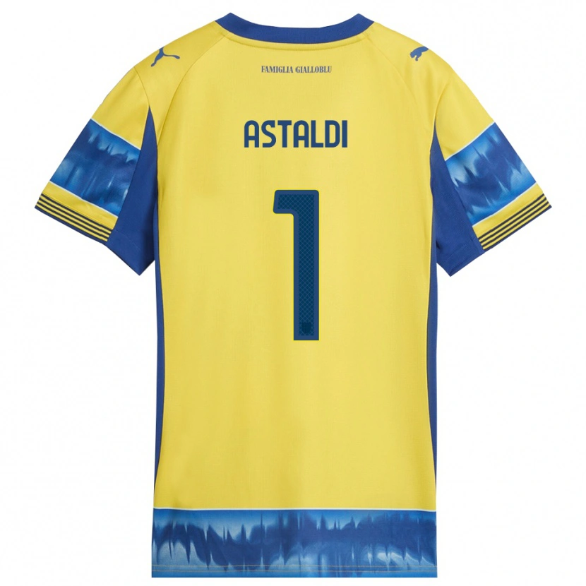 Danxen Enfant Maillot Gianluca Astaldi #1 Jaune Bleu Tenues Extérieur 2025/26 T-Shirt