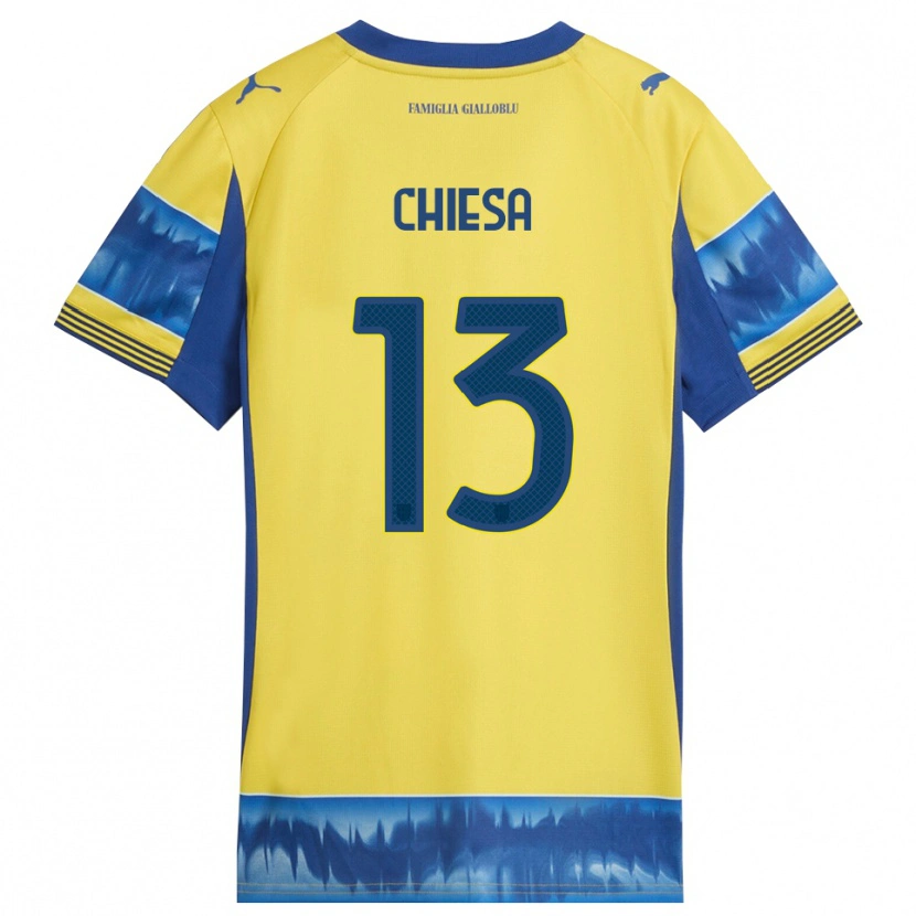 Danxen Enfant Maillot Riccardo Chiesa #13 Jaune Bleu Tenues Extérieur 2025/26 T-Shirt