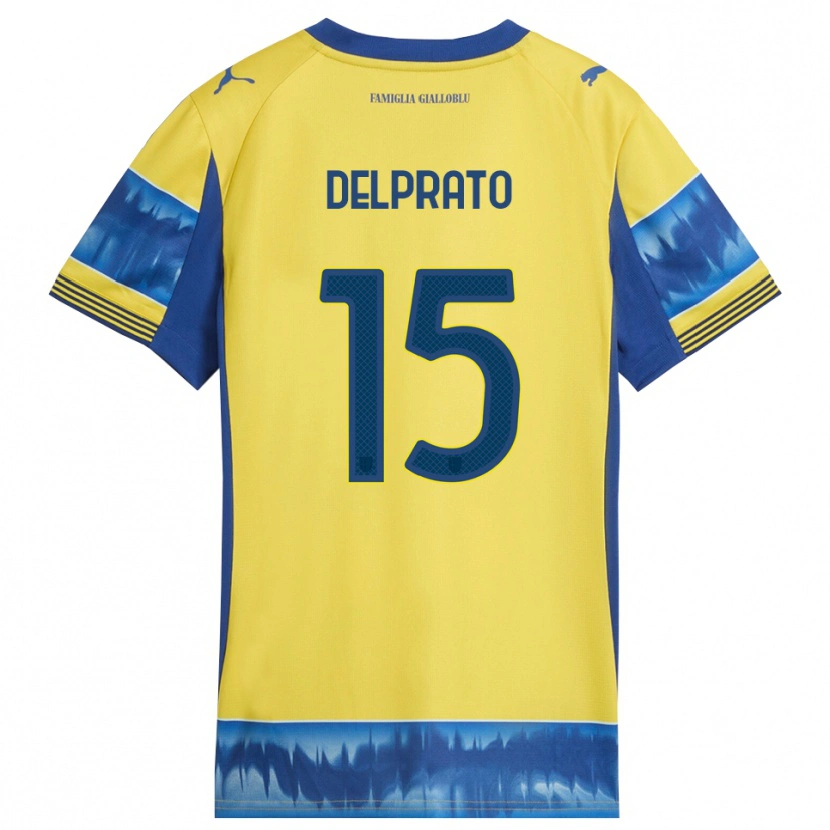 Danxen Enfant Maillot Enrico Delprato #15 Jaune Bleu Tenues Extérieur 2025/26 T-Shirt