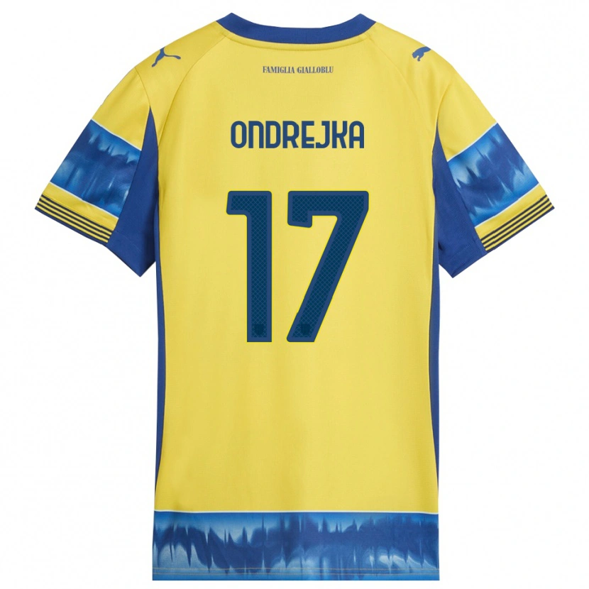 Danxen Enfant Maillot Jacob Ondrejka #17 Jaune Bleu Tenues Extérieur 2025/26 T-Shirt