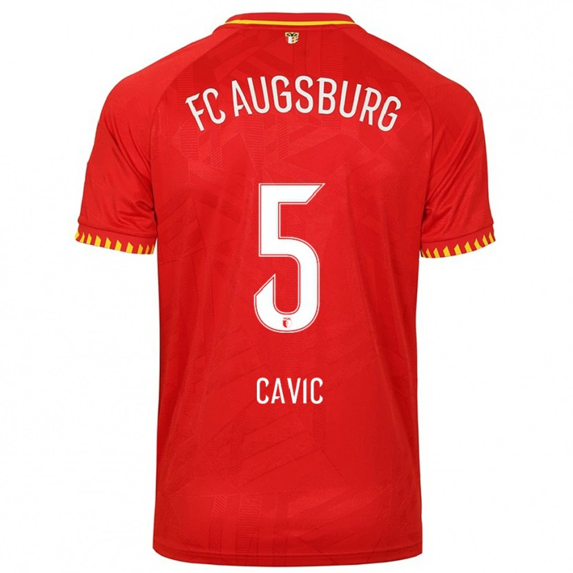 Danxen Enfant Maillot Andrej Cavic #5 Rouge Jaune Tenues Extérieur 2025/26 T-Shirt