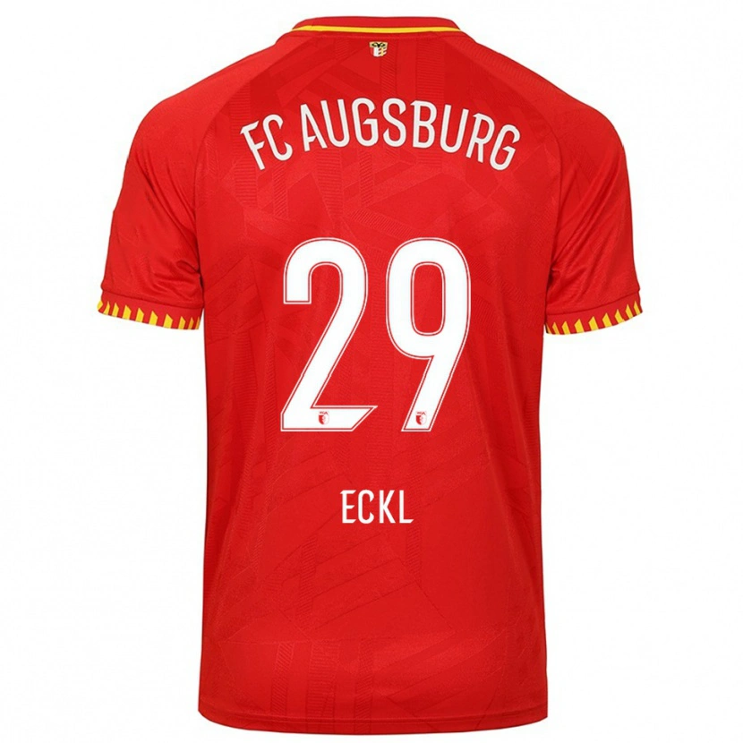 Danxen Enfant Maillot Florian Eckl #29 Rouge Jaune Tenues Extérieur 2025/26 T-Shirt